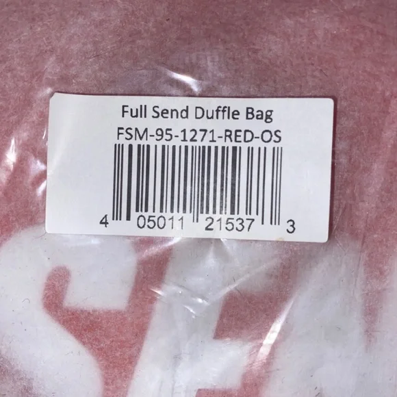 BRAND NEW IN PLASTIC, RED fullsend duffel bag. Comes with tags